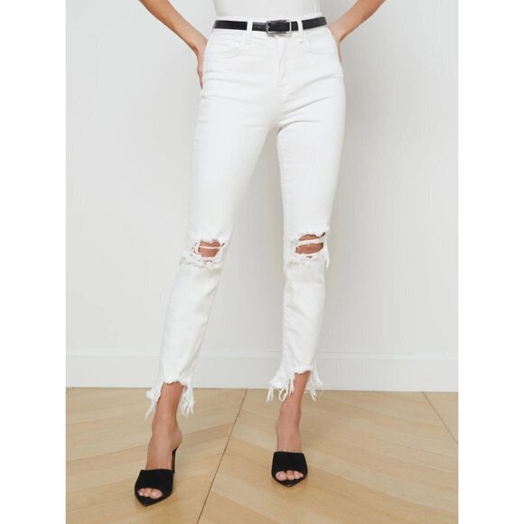 L'AGENCE High Line Jeans in Blanc Destruct $435US Women's Size 25 - Picture 1 of 13